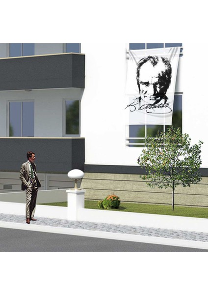 Siyah-Beyaz Mustafa Kemal Atatürk İmzalı Poster Bayrağı- 1,5x2,25 metre fiyatları