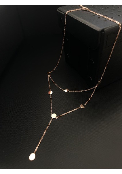Çift Sıralı Rose Çelik Kolye