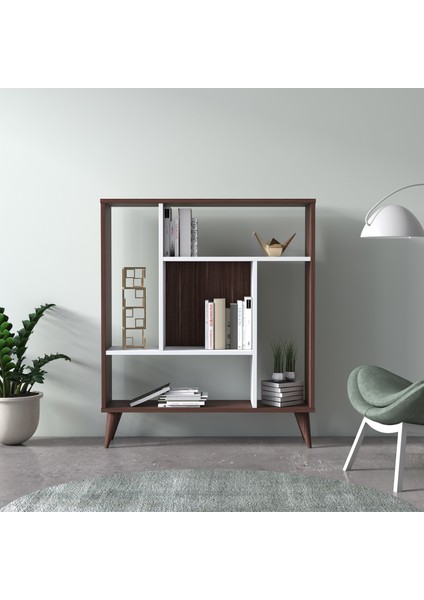 Norm Modern Tasarım Kitaplık Ceviz Opak Beyaz