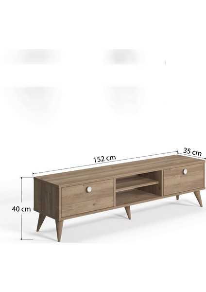 Vega Tv Ünitesi Iki Kapaklı Yüksek Ayaklı Meşe