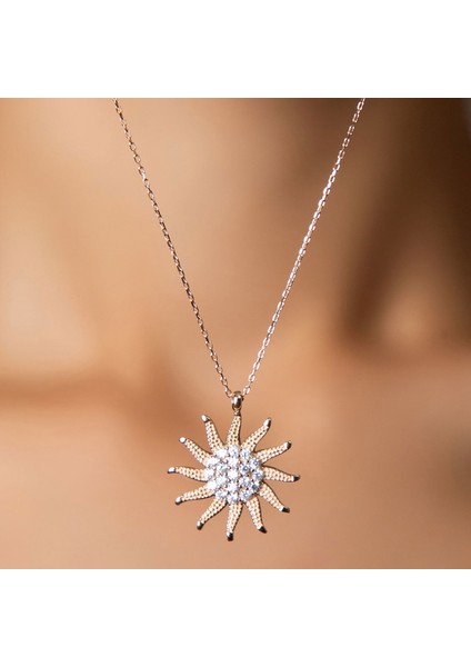 Rose Kaplama Zirkon Taşlı Gümüş Güneş Kolye fiyatları