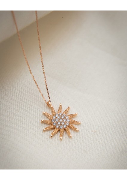 Rose Kaplama Zirkon Taşlı Gümüş Güneş Kolye modelleri