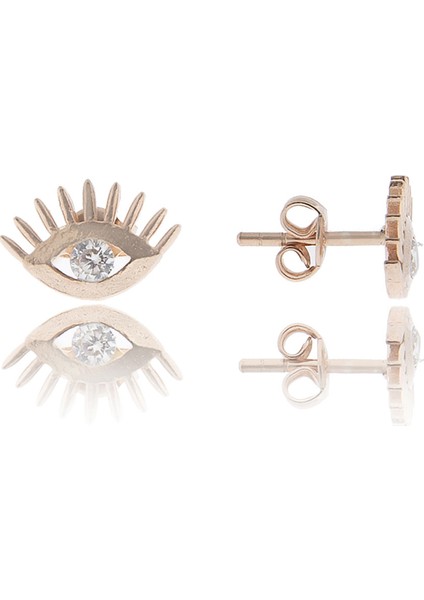 Tek Taş Göz Küpe Rose Kaplama 925 Ayar Gümüş