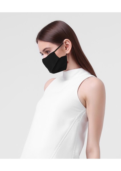 Vegan Cupro Telli ve Klipsli Siyah Renkli Antibakteriyal Yıkanabilir Maske