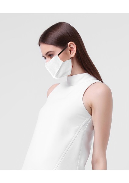 Vegan Cupro Telli ve Klipsli Antik Beyaz Renkli Antibakteriyal Yıkanabilir Maske modelleri