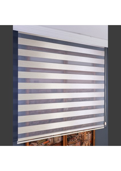 Zebra Perde Krem Kalın Hasır Bamboo 80 x 200 cm