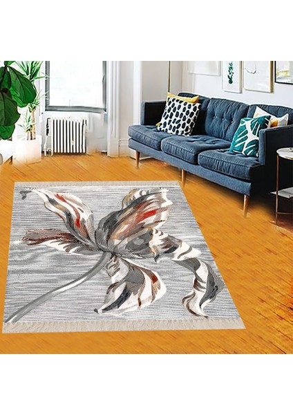 Lilyum Çiçek Desenli Eskiz Dijital Baskı Yıkanabilir Modern Salon Halı ve Yolluk