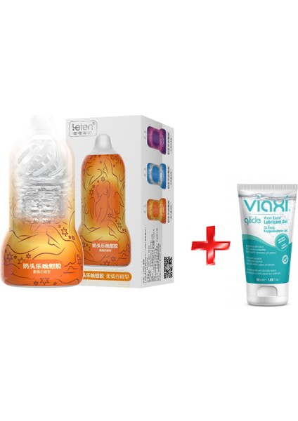Leten Emiş Yapabilen Içi Tırtıklı Ultra Yumuşak Mastürbatör Turuncu +Jel