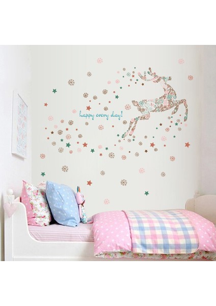 Mutlu Geyik Çocuk Odası Kız Odası Dekorasyonu Duvar Sticker Duvar Süsü