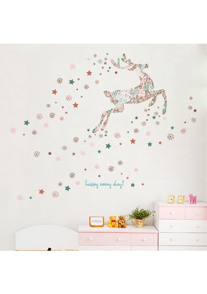 Mutlu Geyik Çocuk Odası Kız Odası Dekorasyonu Duvar Sticker Duvar Süsü fiyatları