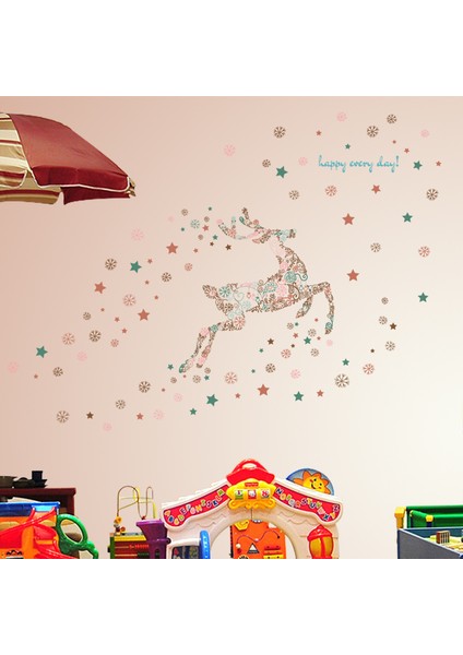 Mutlu Geyik Çocuk Odası Kız Odası Dekorasyonu Duvar Sticker Duvar Süsü modelleri