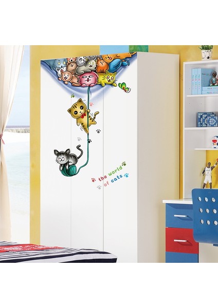 Renkli Kediler Çocuk Odası Duvar Dekoru Kapı Süsü Duvar Sticker Çıkartma modelleri