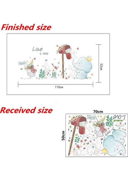 Sevimli Fil ve Tavşan Çocuk Odası Dekorasyonu Duvar Çıkartması Sticker