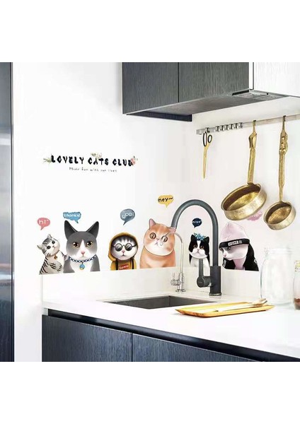 Sevimli Kediler Klubü Çocuk Odası ve Ev Dekorasyonu Duvar Sticker Duvar Süsü