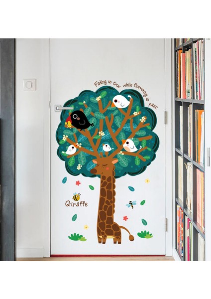 Zürafa Ağaç ve Kuşlar Çocuk Odası Dekorasyonu Duvar Sticker Duvar Süsü fırsatları