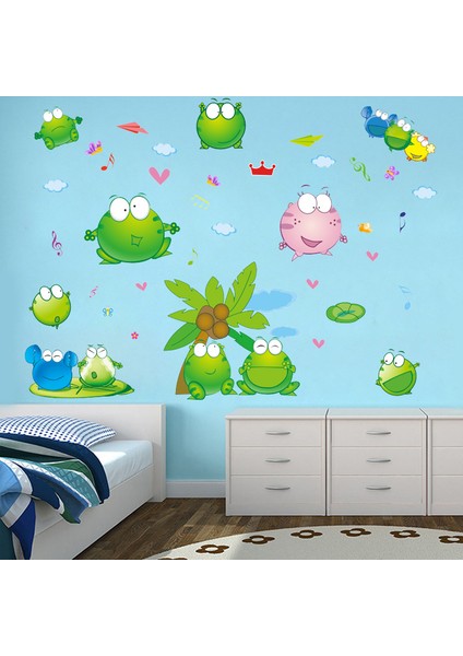 Sevimli Kurbağalar Çocuk Odası Dekorasyonu Duvar Dekoru Duvar Sticker