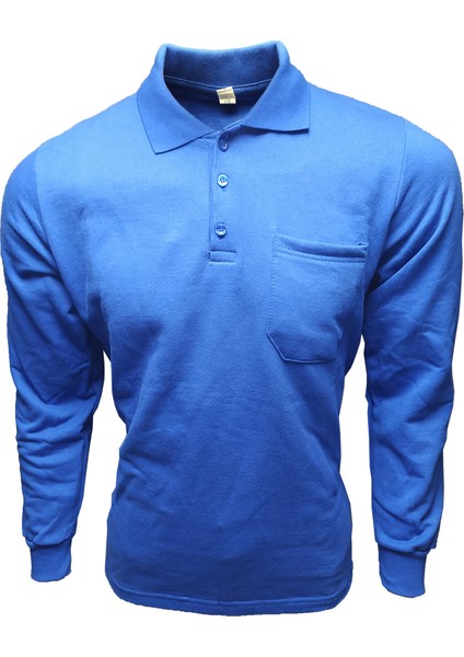 Çamdalı Iş Elbiseleri - Polo Yaka Saks Mavi 20/10 Iki Iplik Kışlık Iş Sweatshirt M