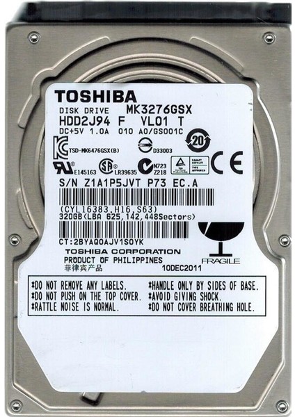 Toshıba 2,5" Sata 320Gb 5400Rpm Hdd