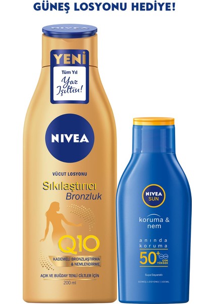 Q10 Sıkılaştırıcı Bronzluk Vücut Losyonu 200 ml + Güneş Losyonu SPF50 100 ml fiyatları