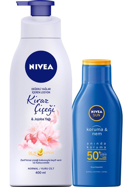 Kiraz Çiçeği & Jojoba Yağı Vücut Losyonu 400 ml + Güneş Losyonu SPF50 100 ml