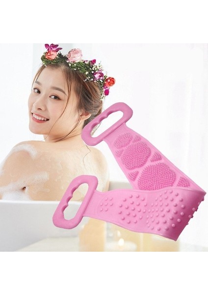 Banyo Duş Sırt Kesesi Çift Taraflı Silikon Duş Lifi Fırçası 60 cm Pembe fiyatları