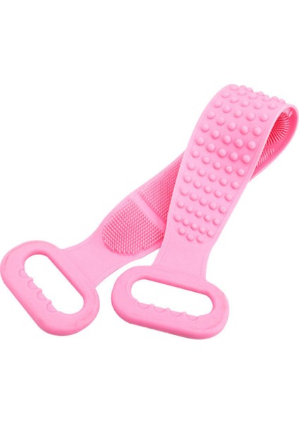 Banyo Duş Sırt Kesesi Çift Taraflı Silikon Duş Lifi Fırçası 60 cm Pembe