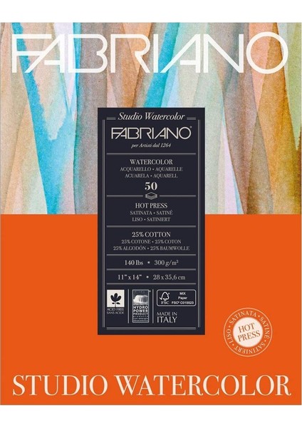 Studio Watercolour Sulu Boya Defteri Blok Sıcak Baskı - Düz Doku 300 gr 50 Yaprak 28 x 36 cm