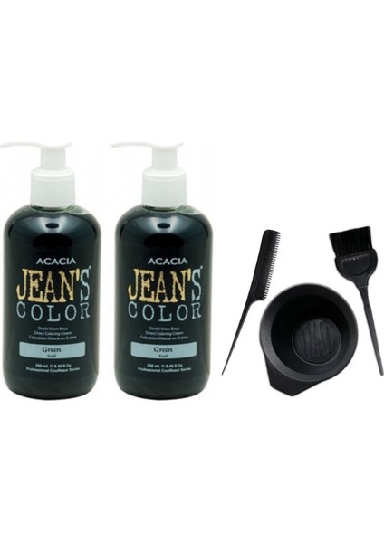 Jeans Color Saç Boyası Yeşil 250ml 2AD ve Saç Boya Kabı Seti