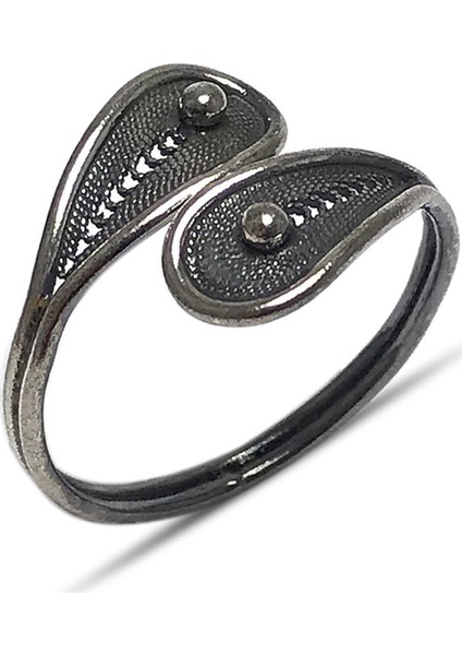 925 Ayar Elişçiliği Oksitli Telkari Gümüş Yüzük