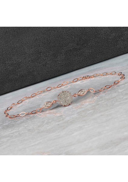 Beyaz Zirkon Taşlı Lotus Çiçeği Gümüş Bileklik