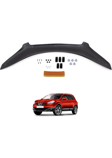 Nissan Qashqai Ön Kaput Koruyucu Rüzgarlık Deflektör Akrilik ABS 4mm Parlak Siyah 2010-2013