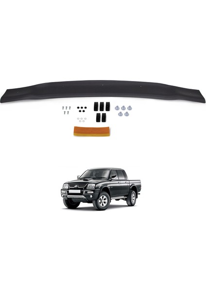Mitsubishi L200 Ön Kaput Koruyucu Rüzgarlık Deflektör Akrilik ABS 4mm Parlak Siyah 1996-2006