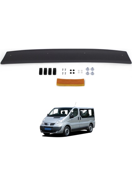 Nissan Primastar Ön Kaput Koruyucu Rüzgarlık Deflektör Akrilik ABS 4mm Parlak Siyah 2001-2014