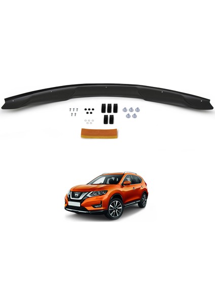 Nissan X-Trail Ön Kaput Koruyucu Rüzgarlık Deflektör Akrilik ABS 4mm Parlak Siyah 2014 ve Sonrası