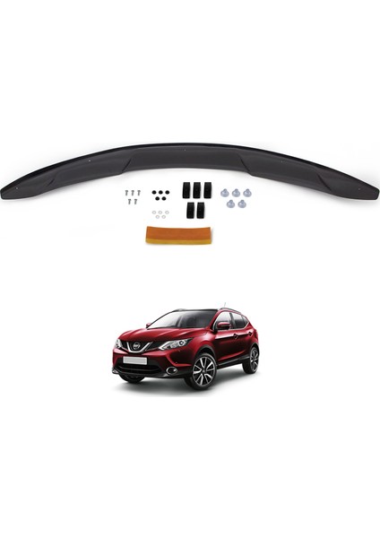 Nissan Qashqai Ön Kaput Koruyucu Rüzgarlık Deflektör Akrilik ABS 4mm Parlak Siyah 2014-2016