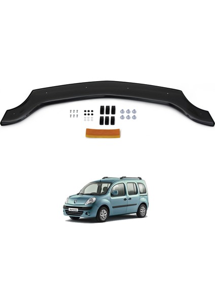 Renault Kangoo Ön Kaput Koruyucu Rüzgarlık Deflektör Akrilik ABS 4mm Parlak Siyah 2008-2013