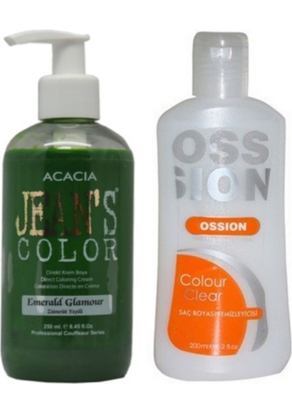 Acacia Jeans Color Saç Boyası Zümrüt Yeşili 250ml ve Ossion Saç Boya Temizleyicisi 200ml