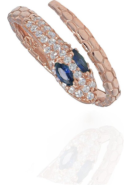 Lacivert Taşlı Safir Yılan Model Gümüş Yüzük - Rose