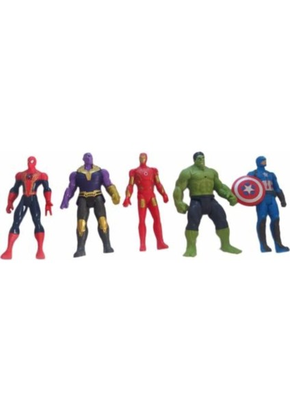 Smart Toys Avengers 5'li Karakterler Spiderman + Thanos + Ironman, + Hulk + Kaptan America Işıksız 12 cm