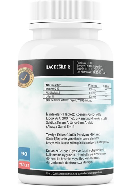 Coenzyme Q-10 L-Carnitine Alpha Lipoic Acid 90 Tablet