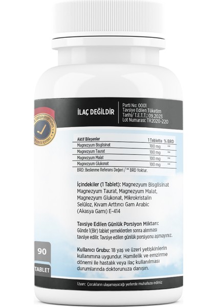 Magnezyum Bisglisinat Malat Taurat Glukonat 90 Tablet