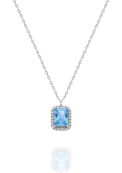 925 Ayar Gümüş Aquamarin Taşlı Tektaş Kadın Gümüş Kolye