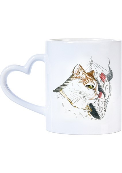 Amiral Baskılı Kalp Kulplu Beyaz Kupa