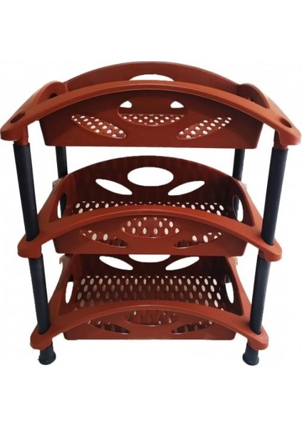 3 Katlı Plastik Sebzelik - Kahverengi