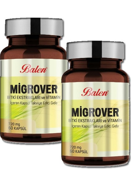 2 Adet Balen Migrover Takviye Edici Gıda 720 Mg 60 Kapsül