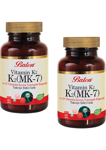 2 Adet Balen K2 Mk-7 Vitamin K2 ve D Vitamini 450 Mg 60 Kapsül