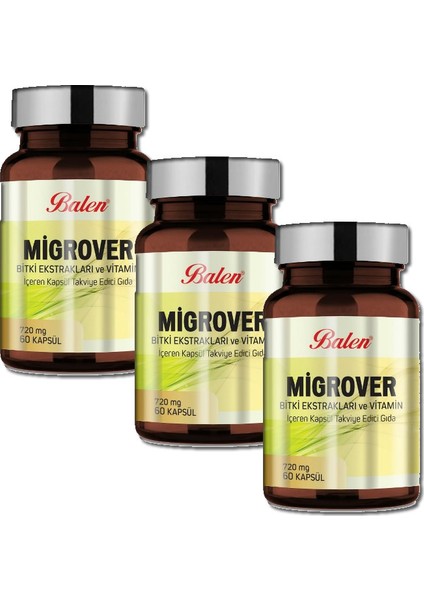 3 Adet Balen Migrover Takviye Edici Gıda 720 Mg 60 Kapsül