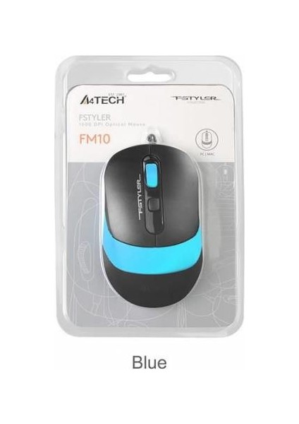 A4 TECH FM10 USB 1600dpi Optic Siyah/Mavi Mouse