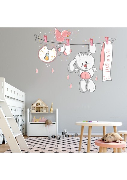 Kt Decoration Kız Çocuk Odası Sevimli Tavşan Duvar Dekorasyonu