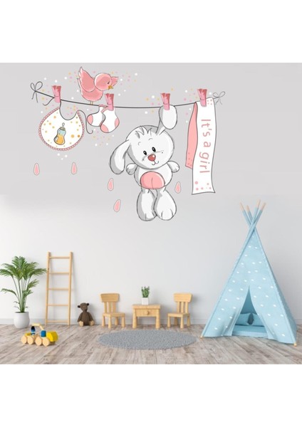 Kt Decoration Kız Çocuk Odası Sevimli Tavşan Duvar Dekorasyonu